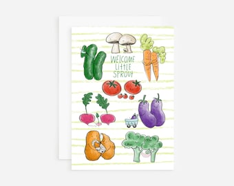 Welcome Little Sprout New Baby Card, Veggies Illustration