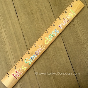 Personalized wooden ruler sign, Teacher Gift, classroom decor, hall pass, handpainted, larger than life ruler, school rules, our class rules image 2