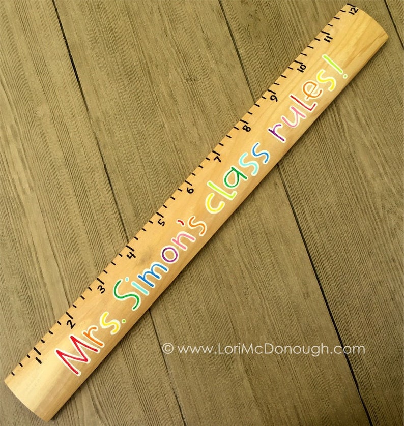 Personalized wooden ruler sign, Teacher Gift, classroom decor, hall pass, handpainted, larger than life ruler, school rules, our class rules image 2