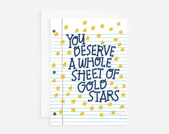 Congratulations card, Gold stars greeting card, good job card, way to go card, high five card, card for teachers, card for students