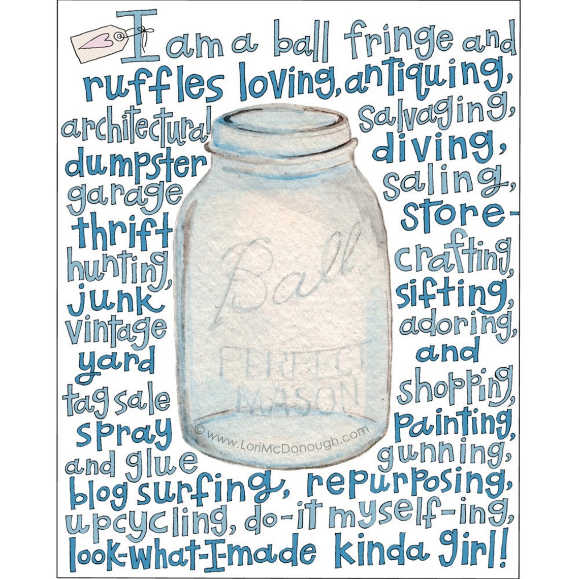 Blue Mason Jar wall art gift for makers crafty girl gift Etsy