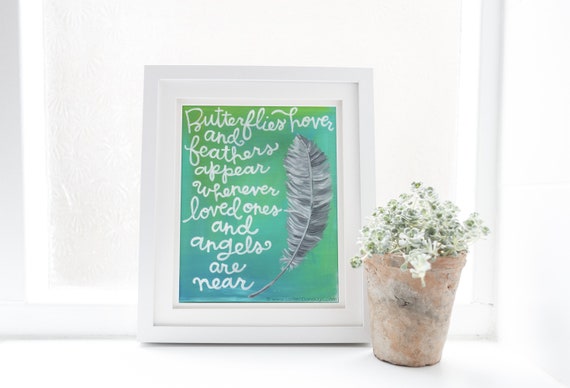 Memorial wall art, sympathy gift, bereavement gift, Feathers and butterflies wall art, encouragement gift, remembering loved ones lost