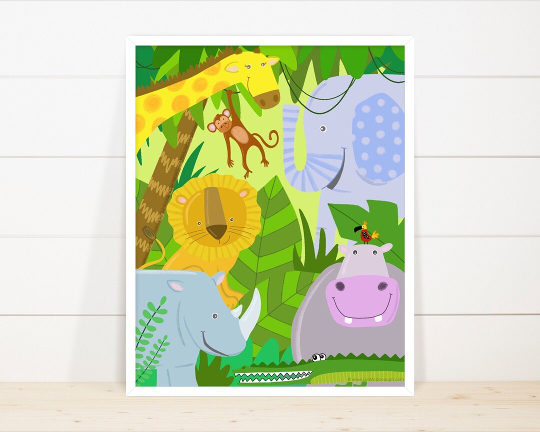 Jungle Animals Nursery Wall Art, Kids Room Wall Art, Playroom Decor