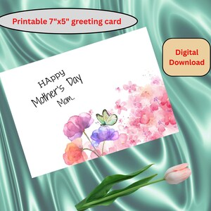 carte imprimable de fête des mères, téléchargement immédiat, carte heureuse de fête des mères, carte florale de fête des mères, belle carte de fête des mères, carte téléchargeable de maman