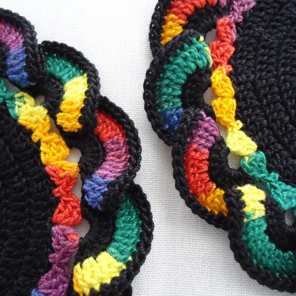 Black Ruffled Coasters, Thread Crochet Art, Small Doilies, Set of 2