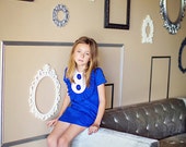 Retro  1960's style  Royal blue Layla dress... with bib and ruffle-children clothing