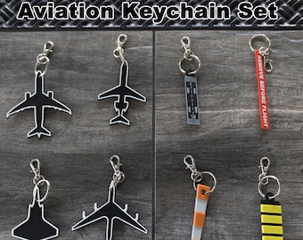Aviation Keychain Set – Airliner, Jet, Fighter, Runway, Windsock, Epaulet, Remove Before Flight