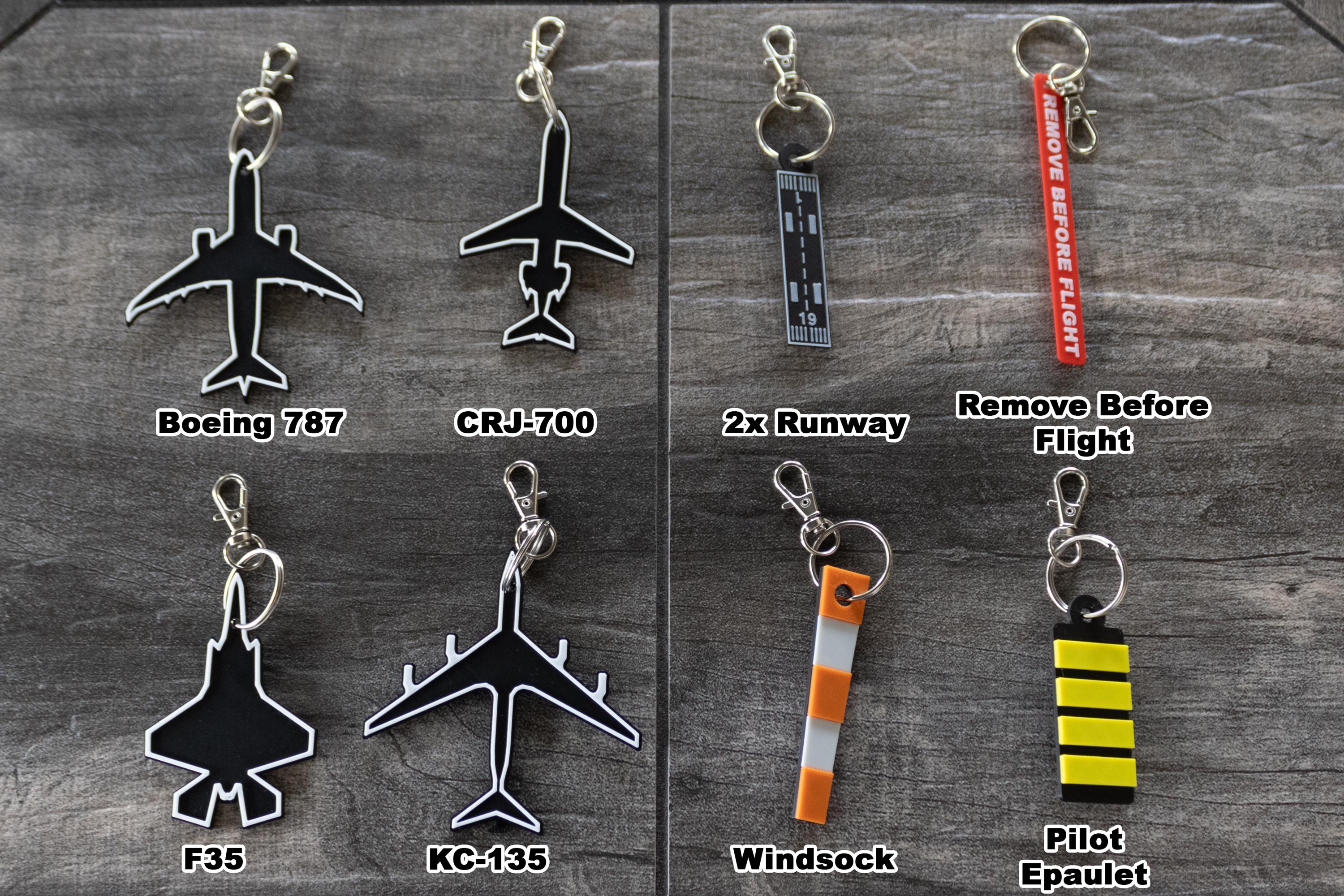 Runway Key Chain Aviation Keychain Set – Airliner, Jet, Fighter, Runway, Windsock ...