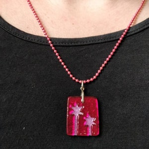 Fabulous Flowers Pink Carved Dichroic Glass Pendant FREE SHIPPING image 4