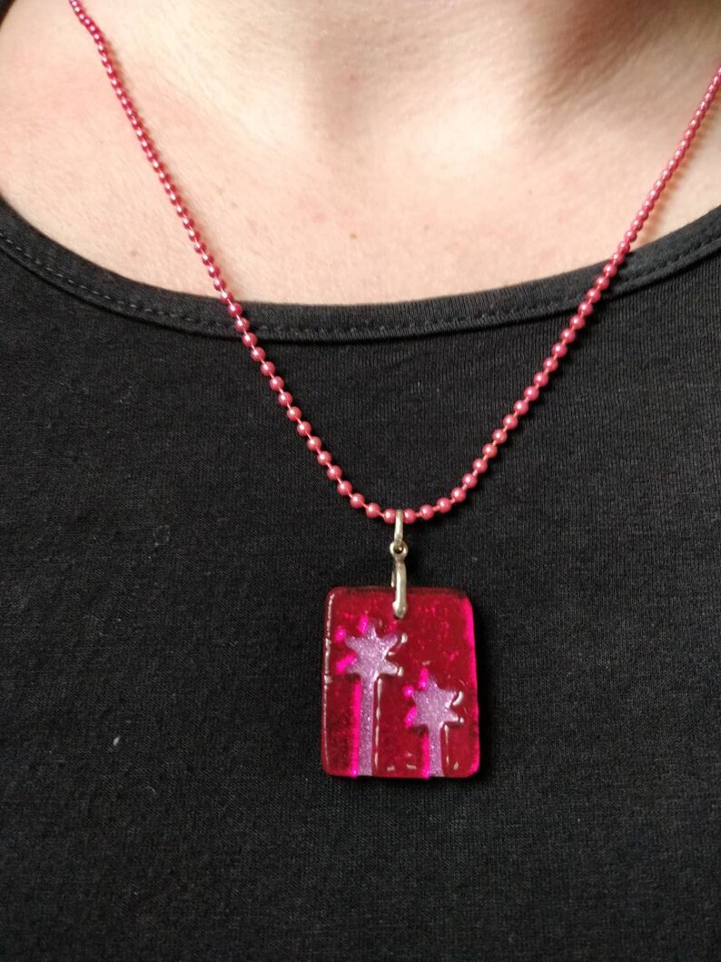 Fabulous Flowers Pink Carved Dichroic Glass Pendant FREE SHIPPING image 4