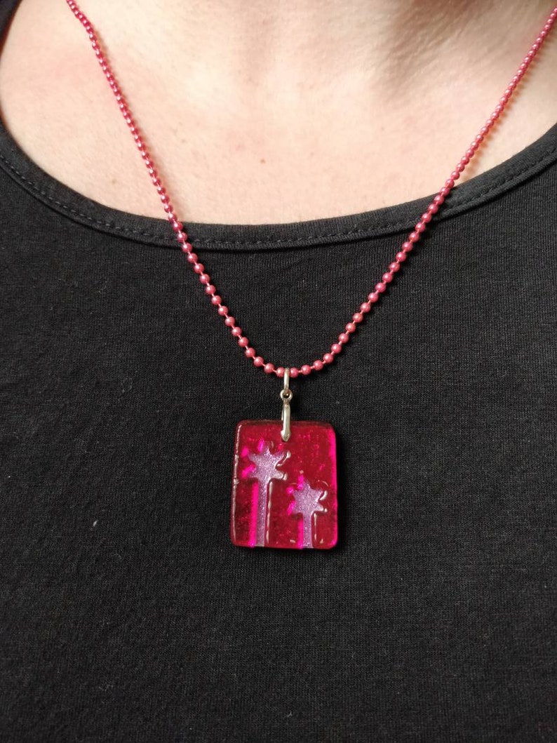 Fabulous Flowers Pink Carved Dichroic Glass Pendant FREE SHIPPING image 2