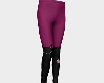 Colour Block Kitty Youth Leggings - Pink