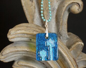 Flowers Blue Carved Dichroic Glass Pendant - FREE SHIPPING!