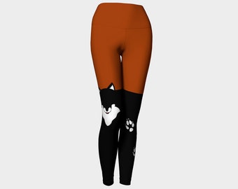 Colour Block Fox - Orange Yoga Leggings