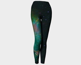 Cosmic Dreams - - Emerald Nebula Yoga Leggings