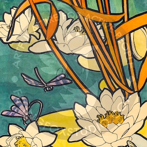 Art Nouveau Waterlilies Square Scarf Furoshiki Gift Wrap