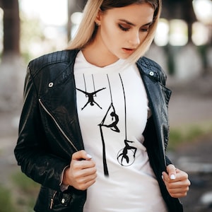 Aerials Unisex Circus T-Shirt - Hoop, Silks, Trapeze, Cloud Swing design on back
