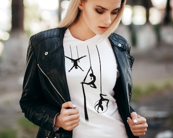 Aerials Unisex Circus T-Shirt - Hoop, Silks, Trapeze, Cloud Swing design on back
