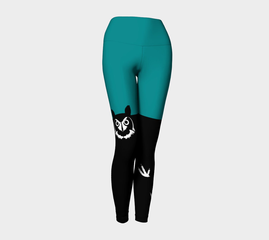 Colour Block Owl - Teal Yoga Leggings