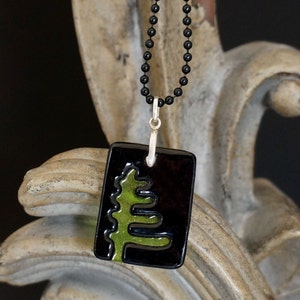 Pine Tree Black Carved Glass Pendant - FREE SHIPPING!
