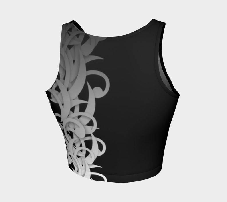 Ready To Ship Black and White Wild Vines Athletic Crop Top SMALL image 2