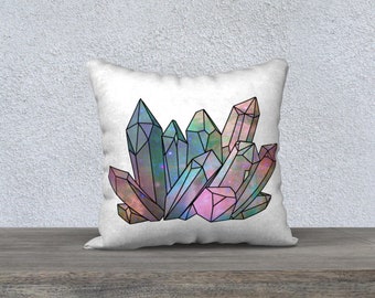 Cosmic Crystals Unicorn Rainbow Aura 18x18 Pillow Case - Natural