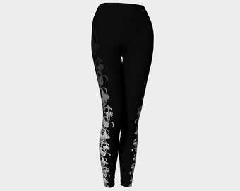 Ready To Ship! - Black and White - Floral Vine Yoga Leggings - SMALL