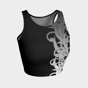 Ready To Ship Black and White Wild Vines Athletic Crop Top SMALL image 1