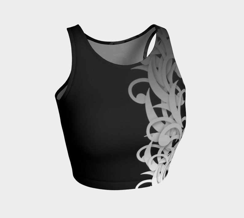 Ready To Ship Black and White Wild Vines Athletic Crop Top SMALL image 1