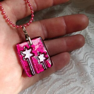 Fabulous Flowers Pink Carved Dichroic Glass Pendant FREE SHIPPING image 3