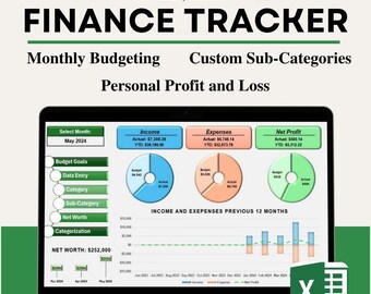 Excel Finance Tracker: Budgeting & Net Worth Dashboard (Digital Download)