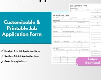 Job Application Template Form Printable, Customizable Instant Download Any Industry
