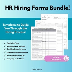 HR Hiring Forms Templates for Job Application, Interview Questions, Email Templates, and Onboarding Forms