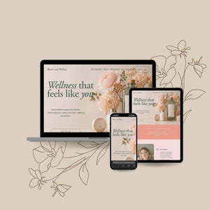 Plantilla de Squarespace 7.1 para coaches de bienestar femenino / Diseño botánico suave / No requiere código