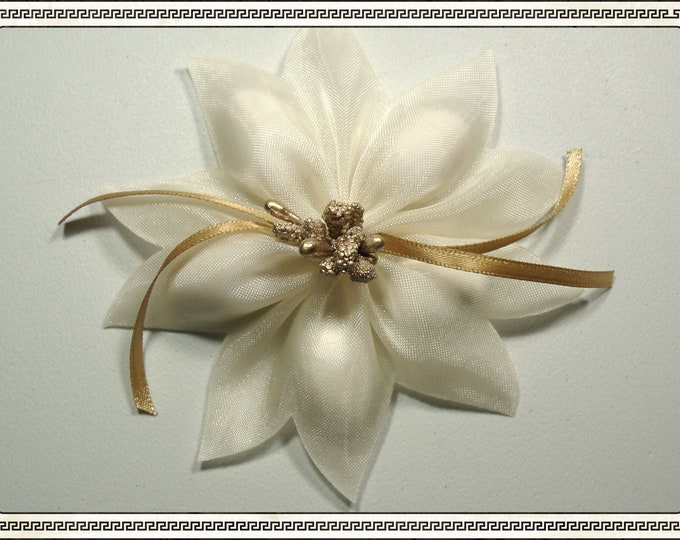 Ivory Jordan Almond Ribbon Flower Favors With Gold Berry Etsy
