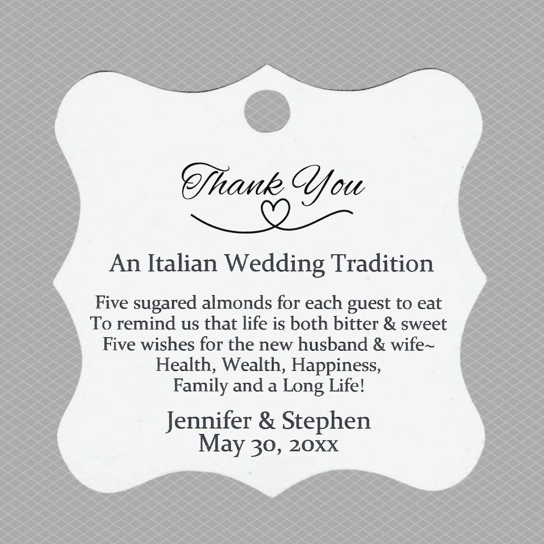 Italian Wedding Tradition Jordan Almonds Poem Thank You Design Favor