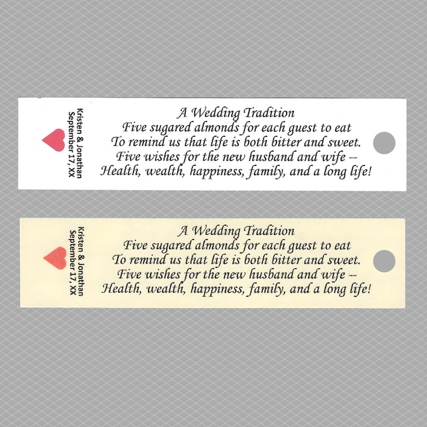 Jordan Almond Poem Favor Tag with Heart Wedding Bridal Shower Favors