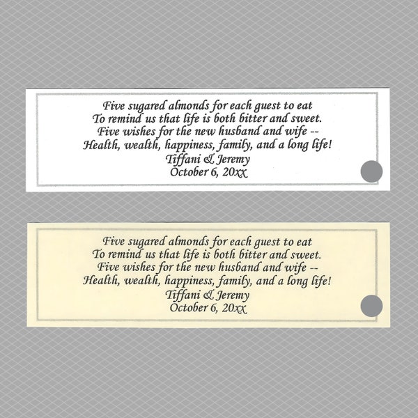 Jordan Almond Poem Favor Tag  Wedding Bridal Shower Favors