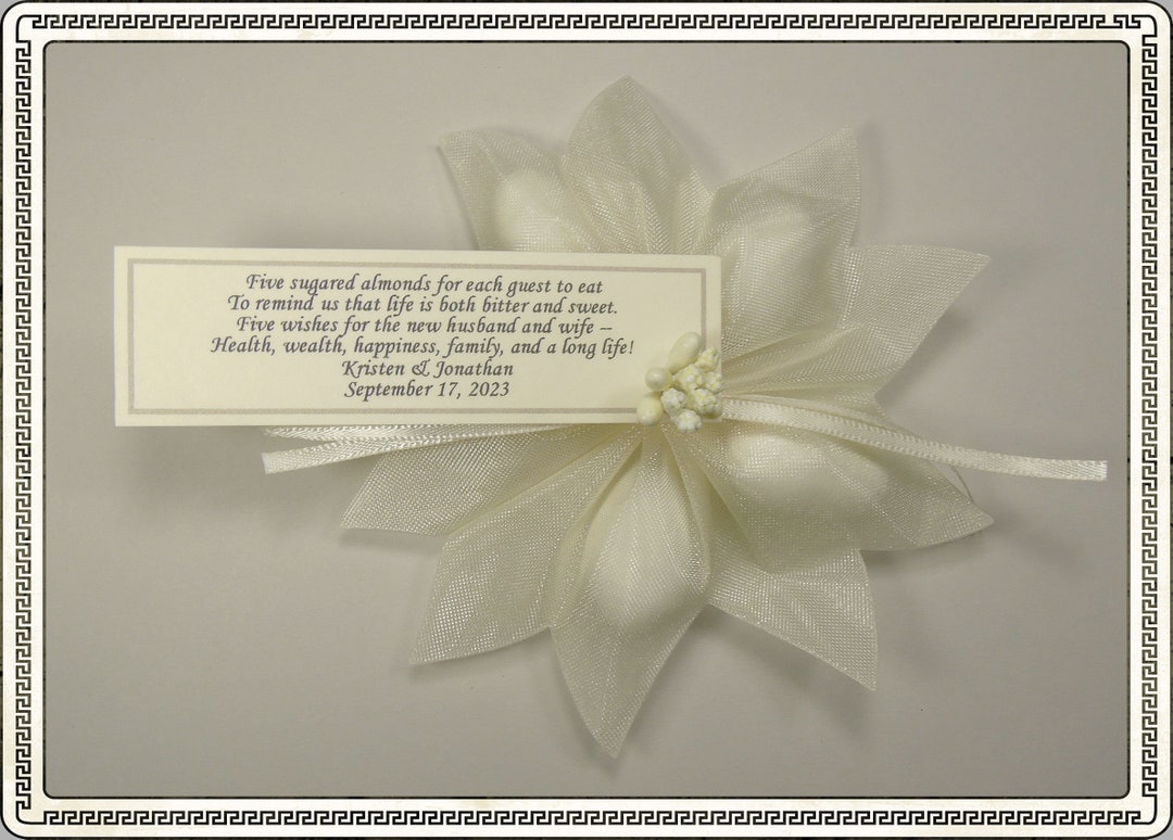 25 Ivory Jordan Almond Ribbon Flower Favors With Ivory Berry Etsy
