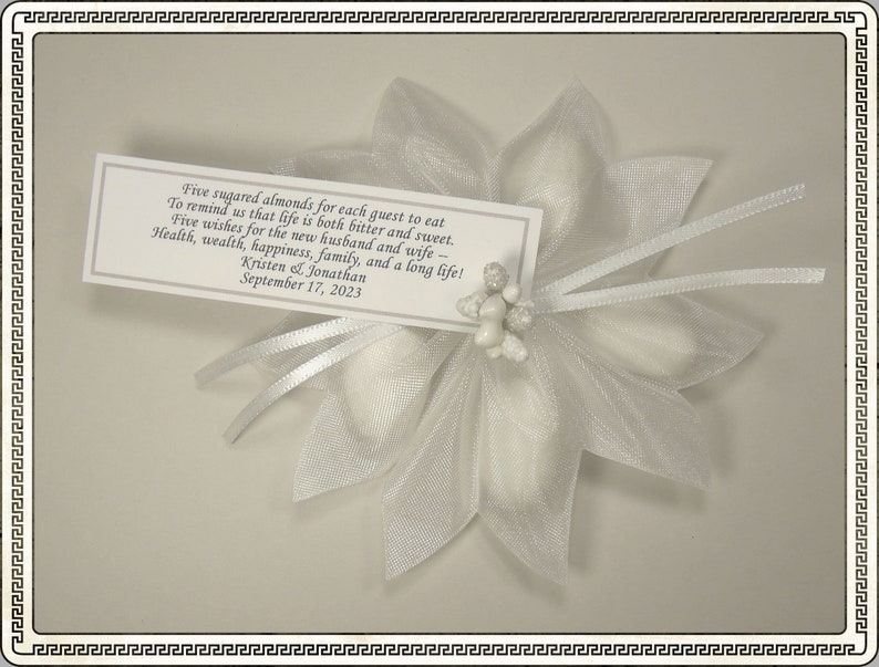 25 White Jordan Almond Ribbon Flower Favors With White Berry Etsy