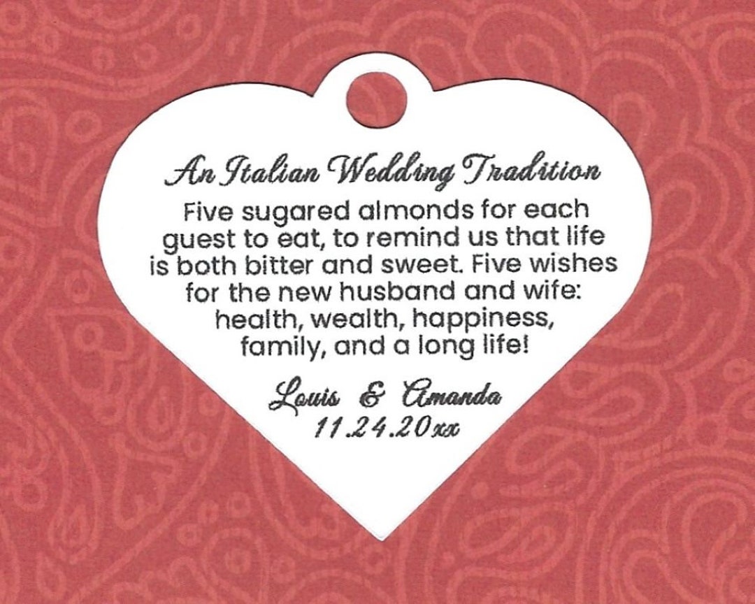An Italian Wedding Tradition Jordan Almond Poem Favor Heart Etsy