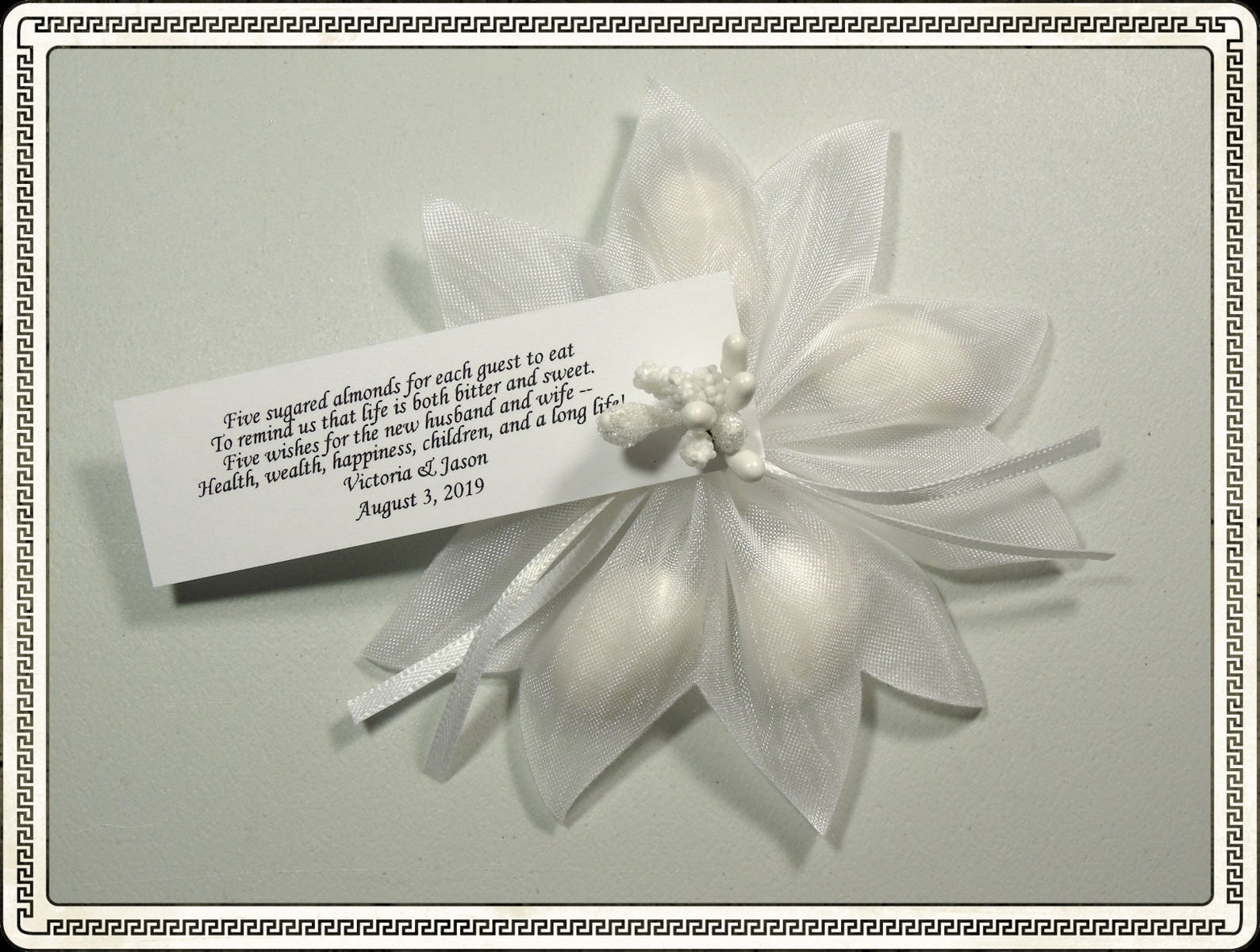 White Jordan Almond Ribbon Flower Favors With White Berry Etsy