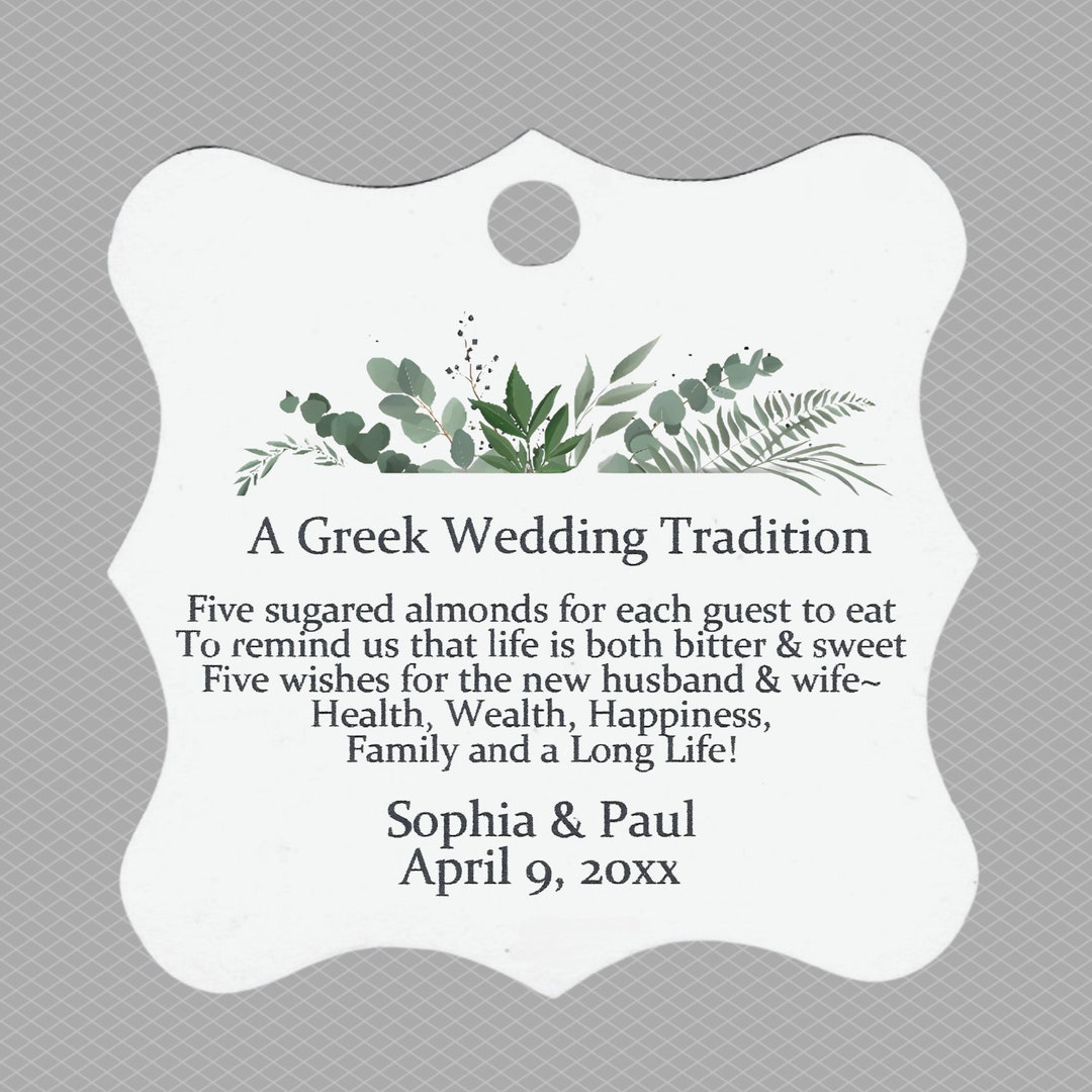 Jordan Almond Wedding Bridal Shower Favor Tag Greek Tradition Five