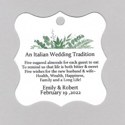 Italian Wedding Favor Tags Jordan Almonds Wedding Poem Five Etsy
