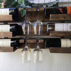 DISTRESSED.  Wooden  wine rack holds 6 bottles 4 glasses. Wood Wine Rack Hanging, Custom made.  Fathers Day