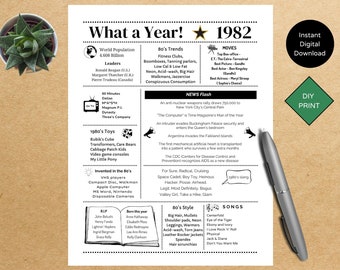 1982 PRINTABLE Year you were Born | Back in | Graduation | Remember when | Year in Review | Birthday Gift | Instant download | DIY Printing