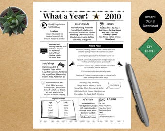 2010 PRINTABLE Year you were Born | Back in | Graduation | Remember when | Year in Review | Birthday Gift | Instant download | DIY Printing