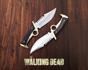 Cuchillo de The Walking Dead: Réplica del cuchillo Bowie de Daryl Dixon con protector de dedos de latón.
