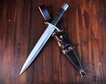 Handmade D2 Steel Arkansas Toothpick Knife: Double Edge Hunting Survival Knife with Leather Sheath