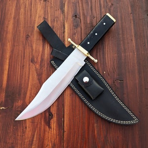 Handmade D2 Steel Bowie Knife: Buffalo Horn Handle, Leather Sheath